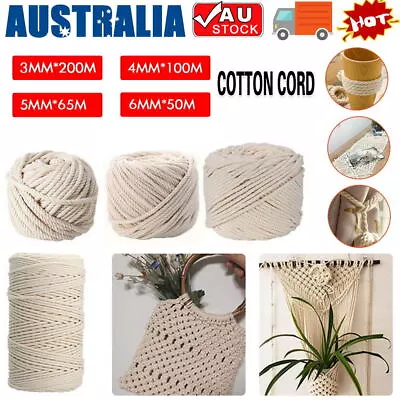 3/4/5/6mm Natural Cotton Rope Twisted Cord Craft Macrame Artisan Rope DIY Art AU • $9.90