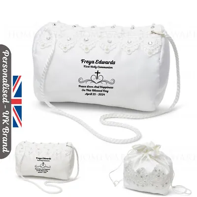 Girls Holy Communion Bag White Satin Or Ivory Diamonte Can Be Personalised Gift • £21.99