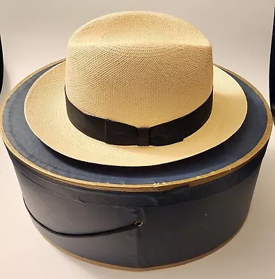 BROOKS BROTHERS Genuine Panama Hat With Vintage Hat Box 7 1/4 (58cm) NWOT • $275