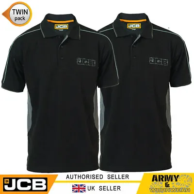 2 X JCB Polo Collar T-shirt Mens Short Sleeve Poloshirt 3 Buttons Mens Work Top • £27.95