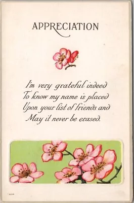 Vintage 1910s Embossed Greetings Postcard  APPRECIATION  Pink Flowers / Unused • $5.25