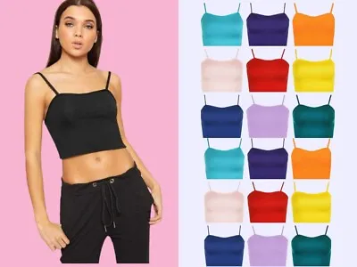 Womens Ladies Sleeveless Strappy Bandeau Plain Camisole Boobtube Bralet Crop Top • £2.99