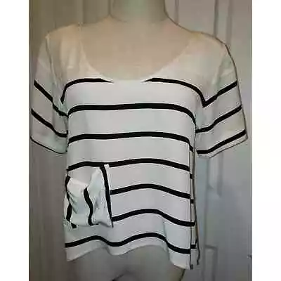 Madison Marcus Women Short Sleeve SILK Striped Blouse Size Small • $11.70