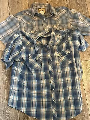 VTG PEARL SNAP FLANNEL WRANGLER SHIRT SZ XL  LOT OF 2  WESTERN MENS Short Sleeve • $24.98