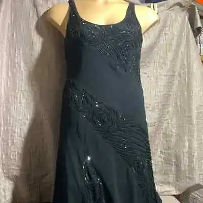 Eva Blue Cocktail Maxi Dress 6 Black Embellished Sequin Sleeveless Party Dress • $24.95