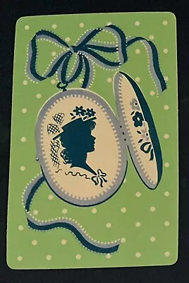 (B2U) Vintage Playing Card Of A Silhouette Of A Lady’s Head In A Locket • $1.50