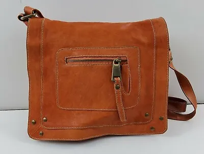 Marco Buggiani Italian Leather Crossbody Messenger Handbag Purse Orange  • $34.99