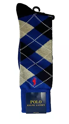 Mens Polo Ralph Lauren Socks 1 Pair Argyle Variety Blue & Wine Size 10-13 • $11.50