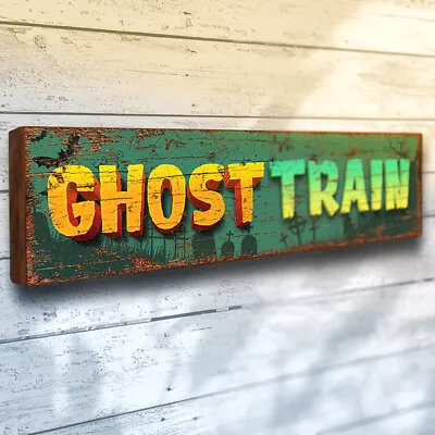 Ghost Train Fairground Sign 40cm Wooden Funfair Ride Vintage Style Wall Plaque • £24.50