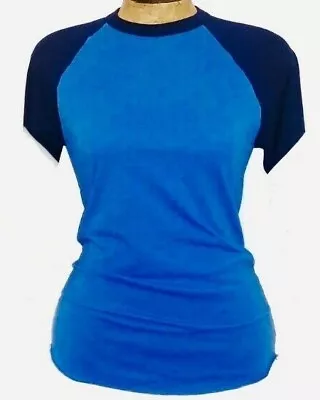 Basic Raglan Tee T-shirt Blue Short Sleeve Stretch Soft Jersey Small NEW • $9.80