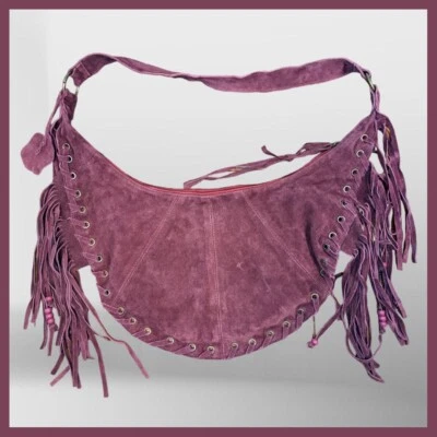 £24.83 • Buy Sorpresa Fringe Hippie Suede  Belt Loop Bag Urban Pouch Burgundy