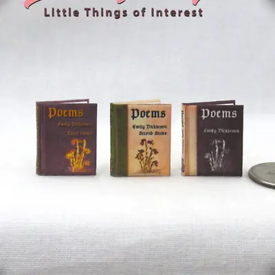 POEMS By Emily Dickinson Miniature Readable Book Set Of 3 - Dollhouse 1:12 Scale • $14.73