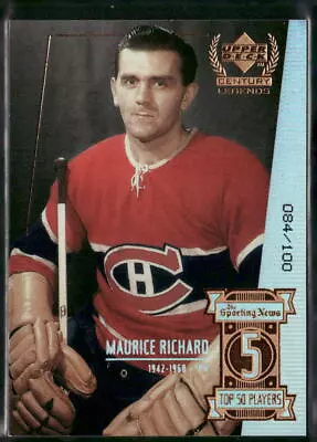 1999-00 Upper Deck Century Legends #5 Maurice Richard Century Collection #/100 • $45