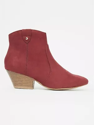 £9.99 • Buy Ladies Womens Faux Suede Heeled Summer Ankle Boots Burgundy Size 5 6 6.5 7 8 9