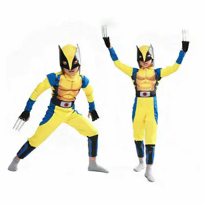 Kids Boys Wolverine Costume X-Men Tight Muscle Suit Cosplay Party Kids Gifts YZ • $9.89