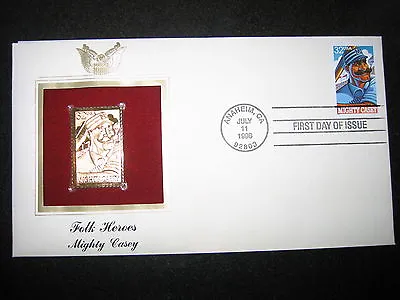 Folk Heroes MIGHTY CASEY Replica Gold Golden Cover Stamp FDC 1996 • $6.99