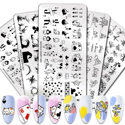 NICOLE DIARY Nail Stamping Plates Butterfly Dragonfly Cat Images Template DIY • £1.55