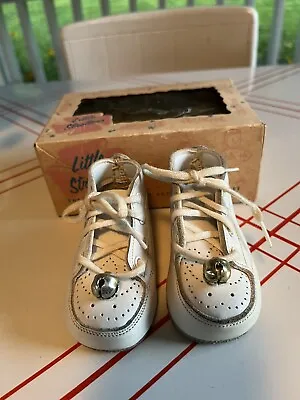 VINTAGE 1950’S LITTLE STROLLERS Infant/Toddler White Leather Shoe W/ Box Bells • $20.15