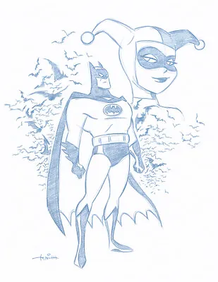 Batman / Harley Quinn Convention Blue Line Sketch By Batman Animator-Art Drawing • $76.43