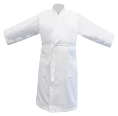 Mens & Ladies 100% Cotton Terry Waffle Bathrobe Dressing Gown Bath Robe White • £29.99