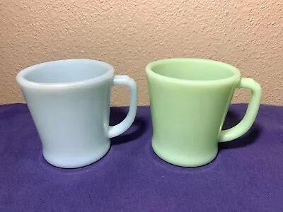 2 Fire King Jadite & Delphite Blue D Handle Mugs Nice • $75