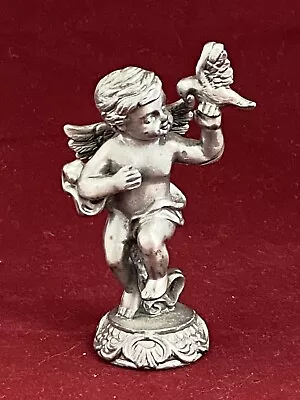 Miniature ANGEL CHERUB Holding Dove Pewter Metal Statue - Religious Christian • $22.95
