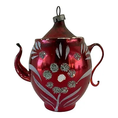 Antique Xmas Ornament Mercury Glass Hand Blown Red Teapot Circa 1920s Germany • $55