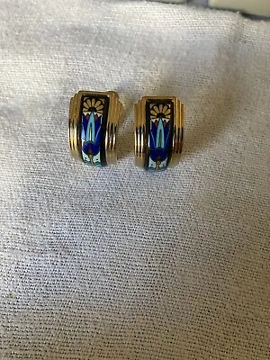 Vintage Enameled Michaela Frey Earrings Pierced Clip Gold Tone Metal • $300