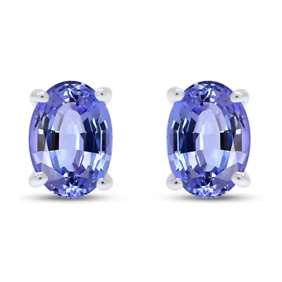 Solitaire Stud Earrings Simulated Tanzanite 14K White Gold Plated Silver • $40.04