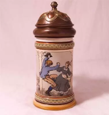 Antique Mettlach V&B Beer Stein Etched Dancing Couples  #1162 Unusual Lid C.1883 • $285