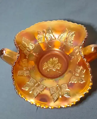 Amber Gallery Glass 2 Handled Butterfly Basket Display Bowl • £6