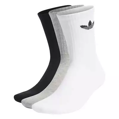 Adidas - Cushioned Trefoil Mid-Cut 3 Pack Crew Socks White/Grey/Black • $25