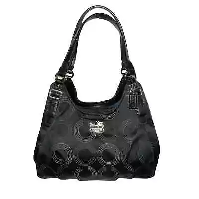 Coach 1941 Maggie Hobo Bag Op Art Black Signature Carryall Shoulder Purse  • $99