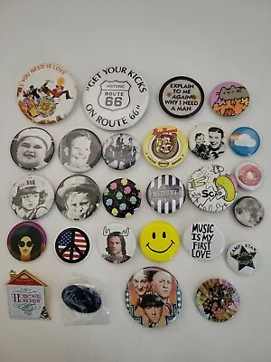 Large Lot Of Pinback Buttons Pins Cartoon Music Little Rascals Beetlejuice  • $19.95