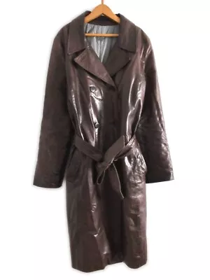 M0851 Womens Italian Leather Trench Coat Dark Brown Jacket Size 10 Aniline • $167.50