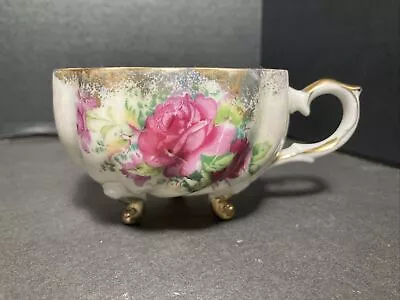 NAPCO CHINA 3 Footed Demitasse Tea Cup Gold Trim Scalloped Lip Pink Rose C-351 • $16.99