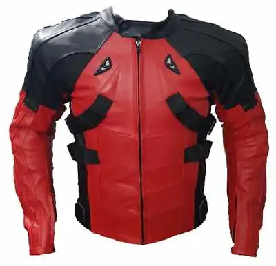 Deadpool Racing Motorbike Leather Jacket In Cowhide / 5 Ce Approved Protections • $257.68