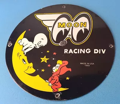 Vintage Moon Eyes Sign - Speed Equipment Casper Auto Porcelain Gas Pump Sign • $142.47