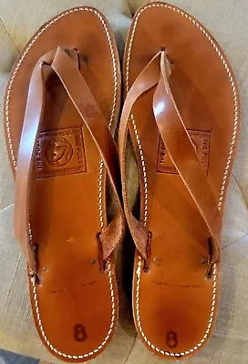 Mens Melissinos Art The Poet Leather Sandals Flip Flop Made In Greece Sz 12-13 ? • $45.99