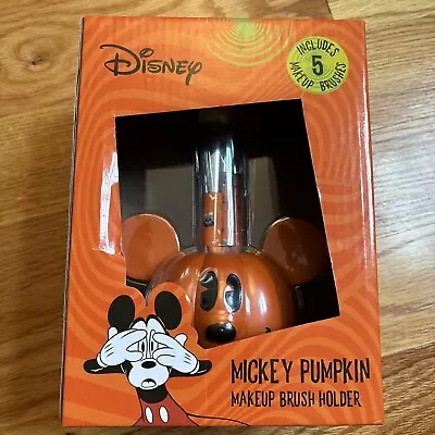 Disney Mickey Pumpkin Makeup Brush Holder 5 Makeup Brushes Orange Mickey Mouse • $11