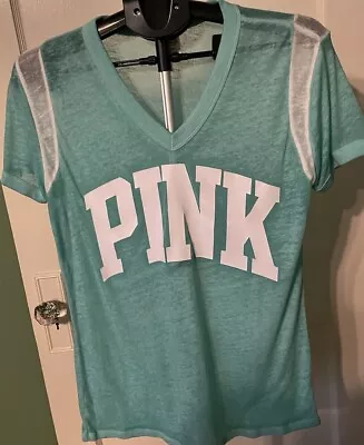 Victoria’s Secret Pink V-neck T-shirt Pink In Front Size Medium Fast Shipping • $10.99