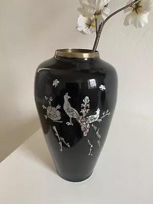 £50 • Buy HAN SUNG Dynasty Antique Black Enamel & Abalone Stamped Vase 