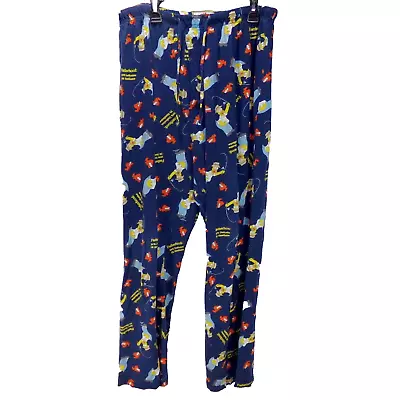 The Simpsons Pajama Pants L Men's Blue Fleece Homer Fatherhood Fishing Blinky • $18