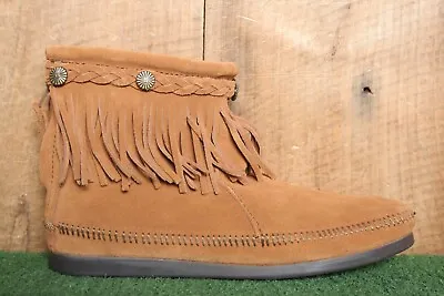 MINNETONKA Model 292 Brown Suede Fringe Moccasin Ankle Boots Sz. 8.5 • £26.21