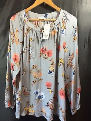 Evans Duck Egg Blue Floral / Bird Print Longline Top Size 18 BNWT • £15.95