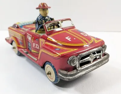 Vintage Mechanical Bump & Go Fire Deportment Car Truck Tin Japan Toy • $34