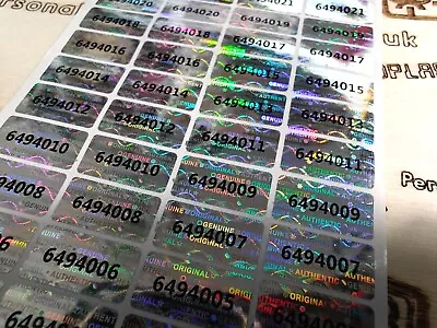 Security Hologram Stickers 10x20mm Duplicate Numbered Tamper Evident Void Labels • £3.19