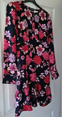 £10.99 • Buy Multi Red/Pink/Black Floral Retro Peplum Mini Dress - 12 - Dorothy Perkins-BNWT 