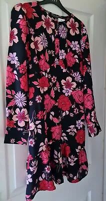 £10.99 • Buy New With Tags - Red/Pink/Black Floral Peplum Mini Dress - 12 - Dorothy Perkins