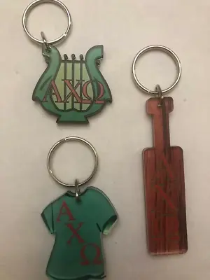 Set Of 3 Alpha Chi Omega Acrylic Key Chains Fobs Mirror Back NOS RETRO • $11.88